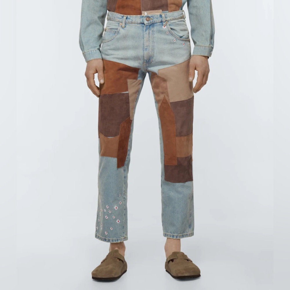 NWT ERL LEATHER PATCHWORK JEANS XL